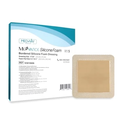 Imagen de MedVanceTM silicona Apósito de espuma adhesiva con borde Tamaño 15 cm x (almohadilla 10 cm), caja 5 apósitos