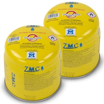 Imagen de Z.M.C 2 cartuchos de gas butano 190 g, tipo C200 EN417, con válvula seguridad, cartucho ideal para quemadores gas, hornillos camping, soplete, soplete