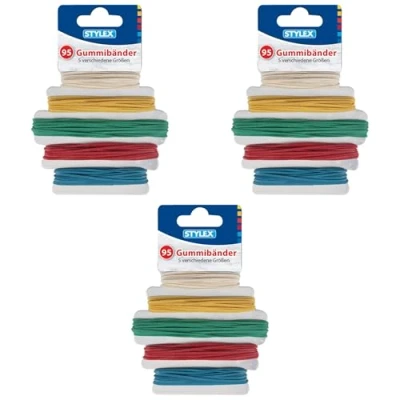 Imagen de Stylex 31321 3 Juego de Gomas elásticas con 3X 95 Piezas en 5 Diferentes diámetros 90 mm, 120 130 150 mm y 180 Color Rojo, Azul, Verde, Amarillo, Blanco (31321 3)