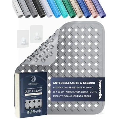 Imagen de Homerella Alfombra de Ducha Antideslizante y Delicada con la Piel, 53x53cm, Incl. Ganchos Esterilla Tina sin BPA Estera Resistente al Moho Lavable a máquina baño (Azul Real)