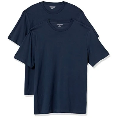 Imagen de Amazon Essentials Camiseta de manga corta, cuello redondo y corte recto Hombre, Pack 2, Azul Marino, 6XL Grande Alto