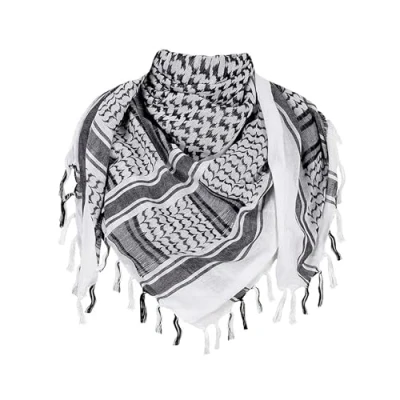 Imagen de TRIXES Bufanda Shemagh negra y blanca, estilo desierto, Kufiya, keffiyeh, ghutrah, Hattah, 100% algodón, adecuada para paintball, juegos de rol, dune bashing, talla XL, Negro, XL