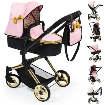 Imagen de Bayer Design 18490Aa, Cochecito de Muñecas, Carro Neo Vario, Combolsa, Convertible, Plegable, Ajustable, Rosa, Oro, Color