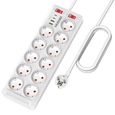 Imagen de HEEKIM Regleta Enchufes USB, 4000W 16A con 11 Toma de Corriente y 2 USB A C Puertos, Interruptores, Enchufe Multiple Cable Extensión 2M para Hogar, Oficina, Escuela Blanco