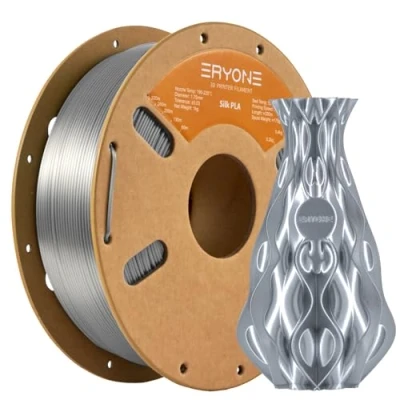 Imagen de Filamento de PLA seda ERYONE para impresora 3D, 1,75 mm, tolerancia: ± 0,03 1 kg (2,2 libras) / carrete, Plata