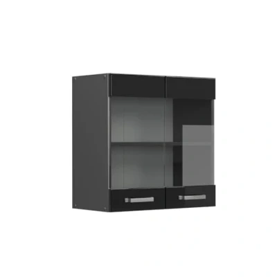 Imagen de Vicco Armario de Cocina con Vidrio R Line, Negro Brillo Intenso, 60 cm