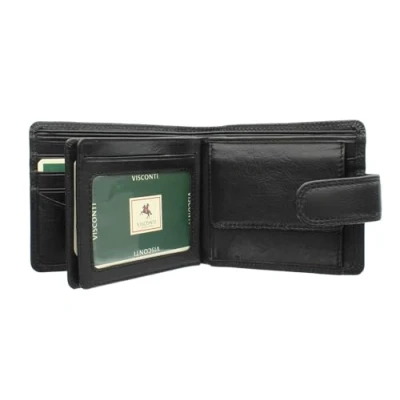 Imagen de Visconti Colección Heritage Strand Cartera de Cuero con Cierre Lengüeta HT13 Bloqueo RFID Negro