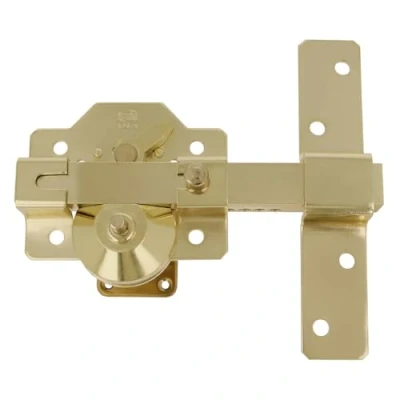 Imagen de Amig Cerrojo de Sobreponer Mod.2 para Puertas, Con Botón Apertura, Pestillo Seguridad y Palanca Bloqueo, Acero, Color Dorado, Incluye 5 llaves punto, 88 x 153 mm