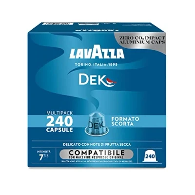 Imagen de Lavazza, Espresso Dek, 240 cápsulas de café aluminio compatibles con cafeteras Nespresso* Original, notas frutas secas y chocolate, arábica robusta, intensidad 7/13, tostado medio, 8 paquetes