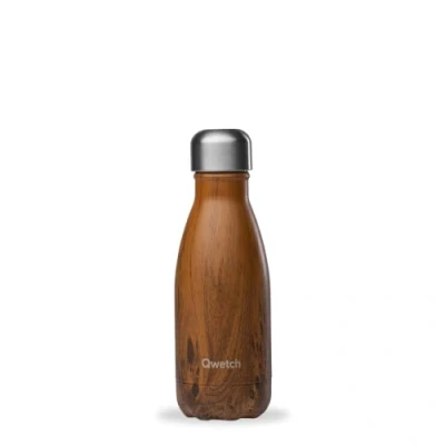 Imagen de Qwetch Botella Isotérmica Originals Wood 260ml Nómada de Acero Inoxidable 24h Frío y 12h Caliente Impermeable, Libre BPA Reutilizable