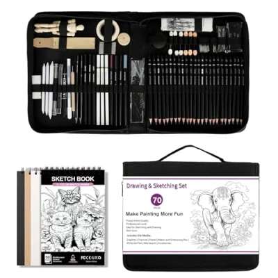 Imagen de USHOP JLapices de Dibujo Artístico,Juego 70 Kit lápices dibujo,kit dibujo,Conjunto Artístico,con cuaderno bocetos 3 colores,para Niños, Adultos, Artistas y Principiantes
