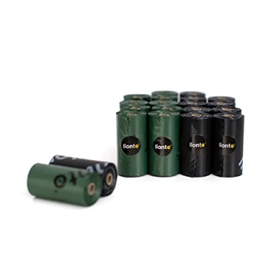 Imagen de lionto Bolsas para Excrementos de Perros 400 sacs (20 Rollos) a Prueba Fugas, Basura extragruesas Rollos recarga sin Perfume, Negro/Verde