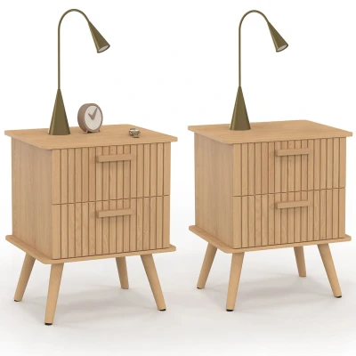 Imagen de Juego de 2 mesillas noche cajones color roble con listones madera IDMarket