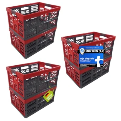 Imagen de KiNDERWELT Juego de 6 robustas cajas plegables profesionales 45 l a 50 kg caja almacenamiento, cesta transporte, antracita/rojo