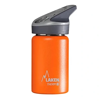 Imagen de Botella de Agua Térmica al Vacío Acero Inoxidable Doble Pared Laken (0,35L Naranja) Tecnología 24 Horas Frío Ideal para Trabajo o Deporte Cierre Hermético y Uso Vertical