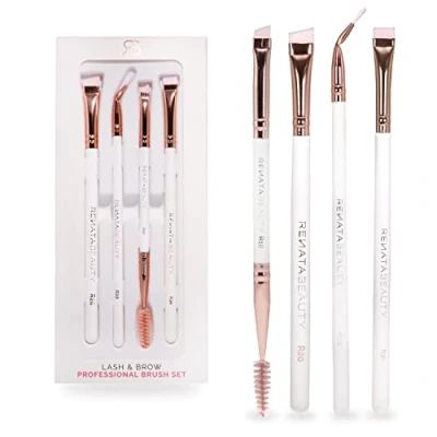 Imagen de Renata Beauty Eyebrow Brush Set 4 Pcs Brushes Kit with Dual Brow Brush, Angled Eyeliner Definer Multipurpose Professional Makeup for and