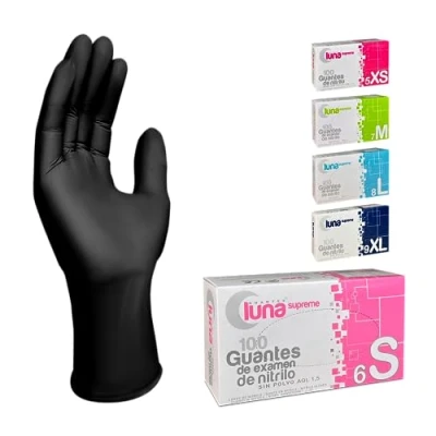 Imagen de MUNTRADE Guantes Nitrilo 100 unidades de Sin Polvo, Látex, Desechables (S, Negro)