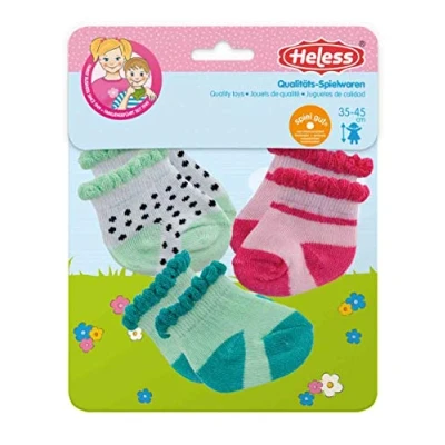 Imagen de Heless 173 Calcetines para muñecas, en los colores menta, rosa y con puntos blancos negros, 3 pares, talla 35 45
