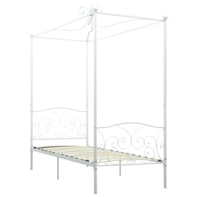 Imagen de vidaXL Estructura de Cama con Dosel Dormitorio Casa Robusta Duradera Mobiliario Cómodo Moderna Individual para Jóvenes Metal Blanco 90x200 cm