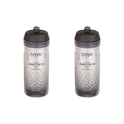 Imagen de ZEFAL Pack Arctica 55 Lote de 2 bidones bicicleta 550 ml Botella isotérmica Inodoro e impermeable Bidón deportivo sin BPA Plata/Negro, x 550ml