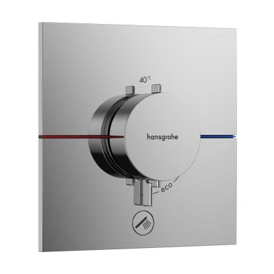 Imagen de hansgrohe ShowerSelect Comfort E, termostato empotrado con una salida adicional, grifo botón de seguridad (SafetyStop) a 40 C, rectangular para ducha y bañera, 1 función, cromo