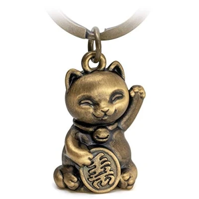 Imagen de FABACH Llavero de gato la suerte Maneki Neko Bonito Colgante metal regalo, bronce, talla única,