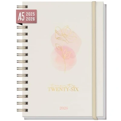 Imagen de Calendario internacional 2025/2026 Agenda semanal A5 &quot;Flor suave&quot; para 18 meses (25 jul 26 dic) en los idiomas: EN/FR/IT/ES sostenible y respetuoso con el clima
