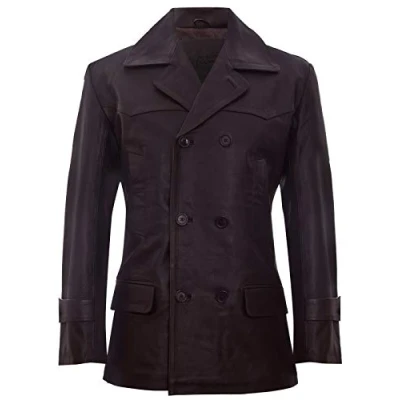 Imagen de Infinity Leather Hombres Alemán Marrón Naval Dr Who Piel de Vaca Ocultar Abrigo Cuero 2XL