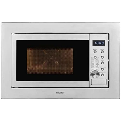 Imagen de Exquisit® Microondas Combi de Encastre, 20L, 800W, Grill 1000W, Acabado en Acero Inoxidable, 8 Programas Automáticos, Display Digital, Plato 27Cm, Medidas 38,6x59,5x37,5 Cm.