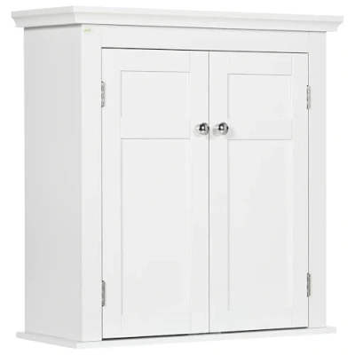 Imagen de kleankin Armario para Baño de Pared Mueble Colgar con Estantes Ajustables y Puertas Cierre Magnético Cocina Comedor 58x24x60 cm Blanco