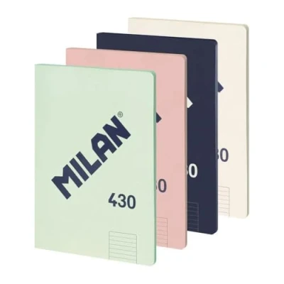 Imagen de MILAN® Pack 4 libretas A4 encoladas, papel a líneas (7 mm), 48 hojas de 95 gr/m², colección goma 430