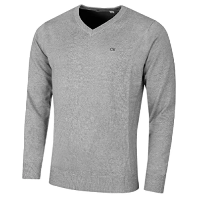 Imagen de Calvin Klein Hombre con Cuello en v algodón suéter Gris Marl XL