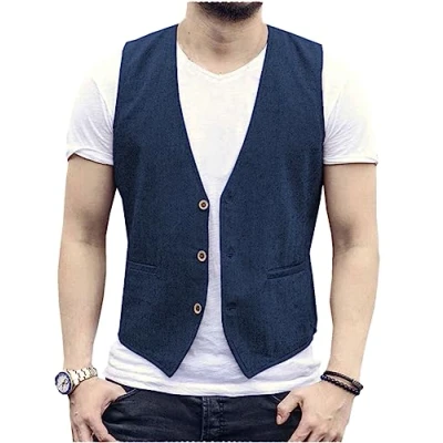 Imagen de AeoTeokey chaleco de lino verano para hombre, informal, ajuste regular, marine, L