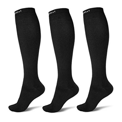Imagen de 3 Pares Medias de Compresion Calcetines Compresión Hombre Mujer, 15 20mmHg Deporte Compression Socks para Running Ciclismo Volar Viajar Varices (L XL)