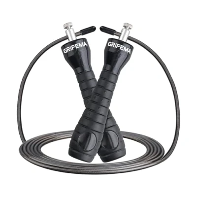 Imagen de GRIFEMA GA5005 Comba para Saltar Ajustable, Crossfit Profesional, con Mango Antideslizante, Hombres, Mujeres y Niños, 2.8 Metros, Negro