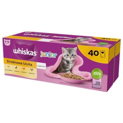 Imagen de Whiskas Comida húmeda para gatos junior en gelatina, 40 bolsas de x 85 g (1 paquete) alta calidad crecimiento 2 a 12 meses