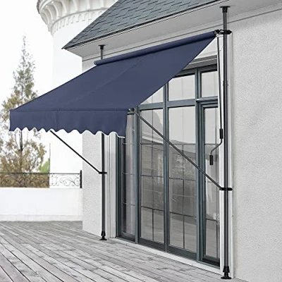 Imagen de Toldo articulado con armazón 150 x 120 220 309 cm Enrollable terraza balcón Protector de Sol Parasol Azul Oscuro