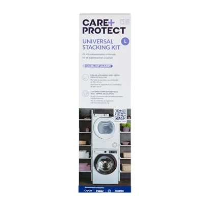 Imagen de CARE + PROTECT Kit apilable universal, para lavadoras y secadoras, profundidad de 55 a 62 cm, ahorra espacio, antivuelco, fácil instalar, blanco