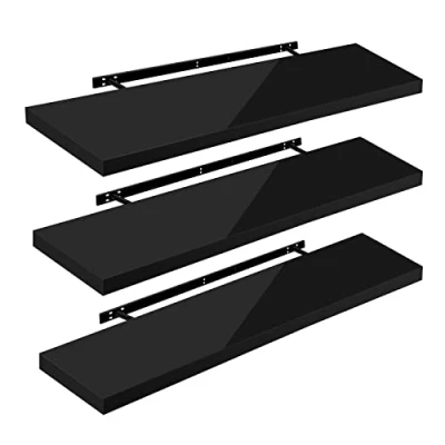 Imagen de WOLTU Estante de Pared Tablero Volato Juego 3 Flotante Libre CD DVD Libro Madera 120x22,9x3,8cm, Negro, RG9484sz
