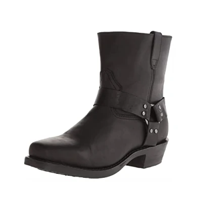 Imagen de botas de vaquero vintage para hombre, punta cuadrada con cremallera lateral, arnés cuero motocicleta, Black, 42.5 EU