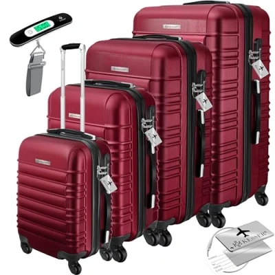 Imagen de KESSER® Set de 4 Maletas rígidas, Juego Maleta Trolley Incl. báscula Equipaje + Etiqueta rodante Cerradura Ruedas ABS Carcasa rígida asa telescópica S M L XL