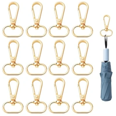Imagen de 12 piezas de cierre giratorio gancho a presión, ganchos giratorios dorados anillos en D, para cordón, cierres garra langosta, llavero Metal