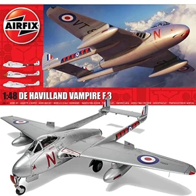 Imagen de Airfix Model Set, A06107 de Havilland Vampire F.3 Building Kit, Kits avión Modelo plástico para Adultos y niños Mayores 8 años, el Juego Incluye bebederos calcomanías