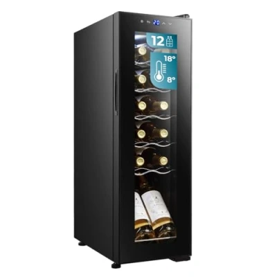 Imagen de Cecotec Vinoteca Nevera para Vinos 12 Botellas Bolero GrandSommelier 1250 CoolCrystal Compressor. Libre Instalación, Temperatura Ajustable de 8 18ºC, Panel Táctil, LED y Estantes Madera