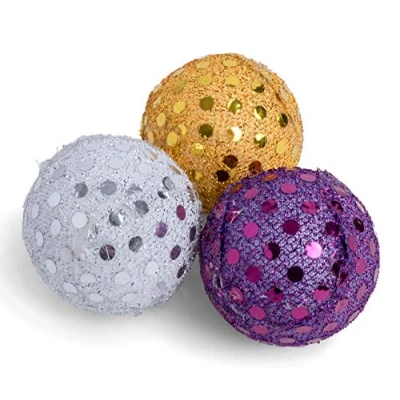 Imagen de PetFace 42060DS1, Juguete de gato Bolas con brillantina, Multicolor, Paquete 3