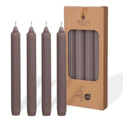Imagen de COMFORDER Juego de 4 velas mesa monocromáticas + acanaladas, 20 cm, 7 horas combustión (malva)