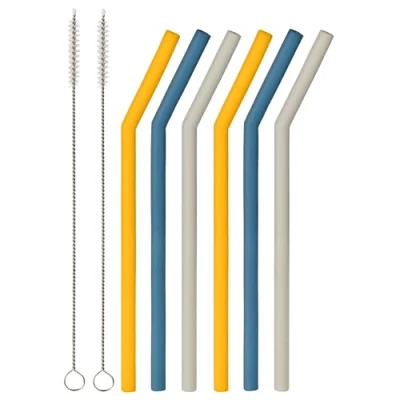 Imagen de Dentistar® pajitas de silicona 100% 2 juegos 3 infantiles para bebé Pajita reutilizable y sostenible beber fácilmente, con cepillo limpieza Sin BPA