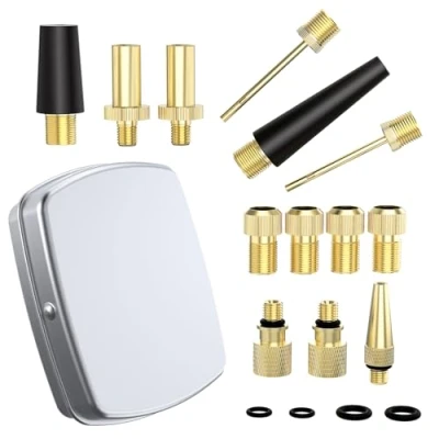 Imagen de GlasFlength Adaptador Presta Schrader, 17 Piezas de Valvula Bicicleta Válvula DV/AV/SV para Compresor Bomba Bola