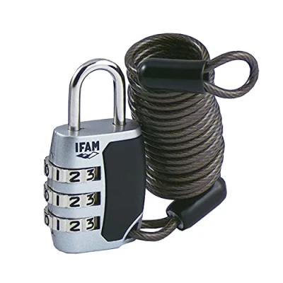 Imagen de IFAM Candado Combinación Serie CS, Modelo C25S con Cable, Ideal para Bolsas, Maletas y Equipaje, Acero Cromado, Más de 1.000 Combinaciones, Seguridad Protección