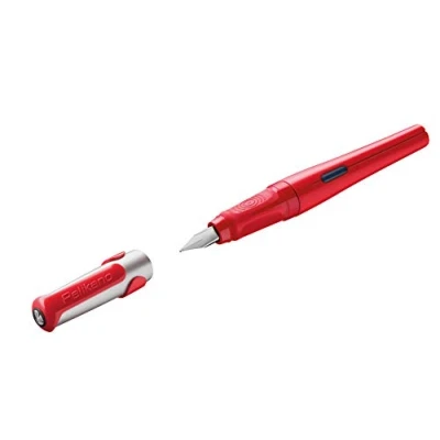 Imagen de Pelikan 802994 Pluma estilográfica con cartucho Línea Pelikano Cuerpo Rojo, plumín A, agarre antideslizante, mango ergonómico, para diestros, conjunto escolar, sistema antimanchas